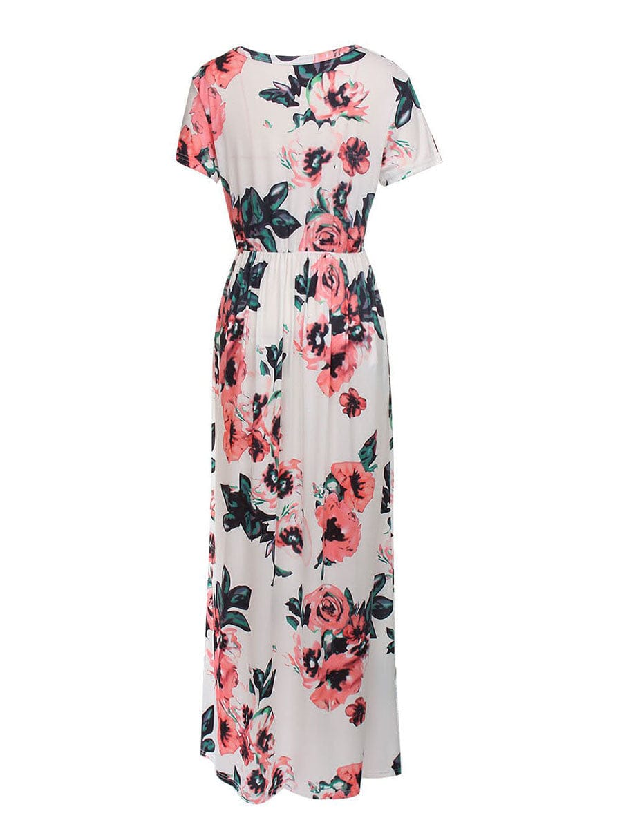 Fascinating White Plus Floral Long Dress Round Collar Comfort Women