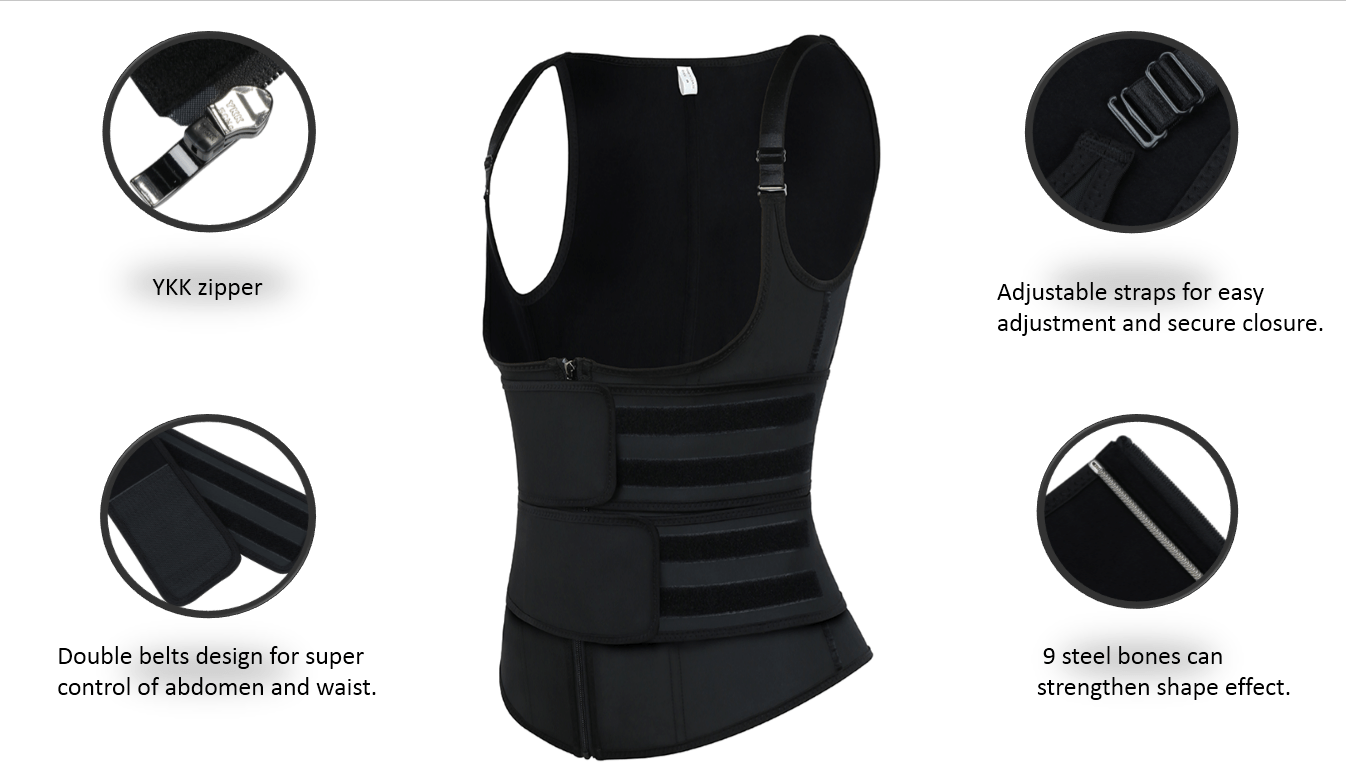 Fabulous Fit Black Upgrade Durable Zipper Vest Shaper 9 Steel Bones