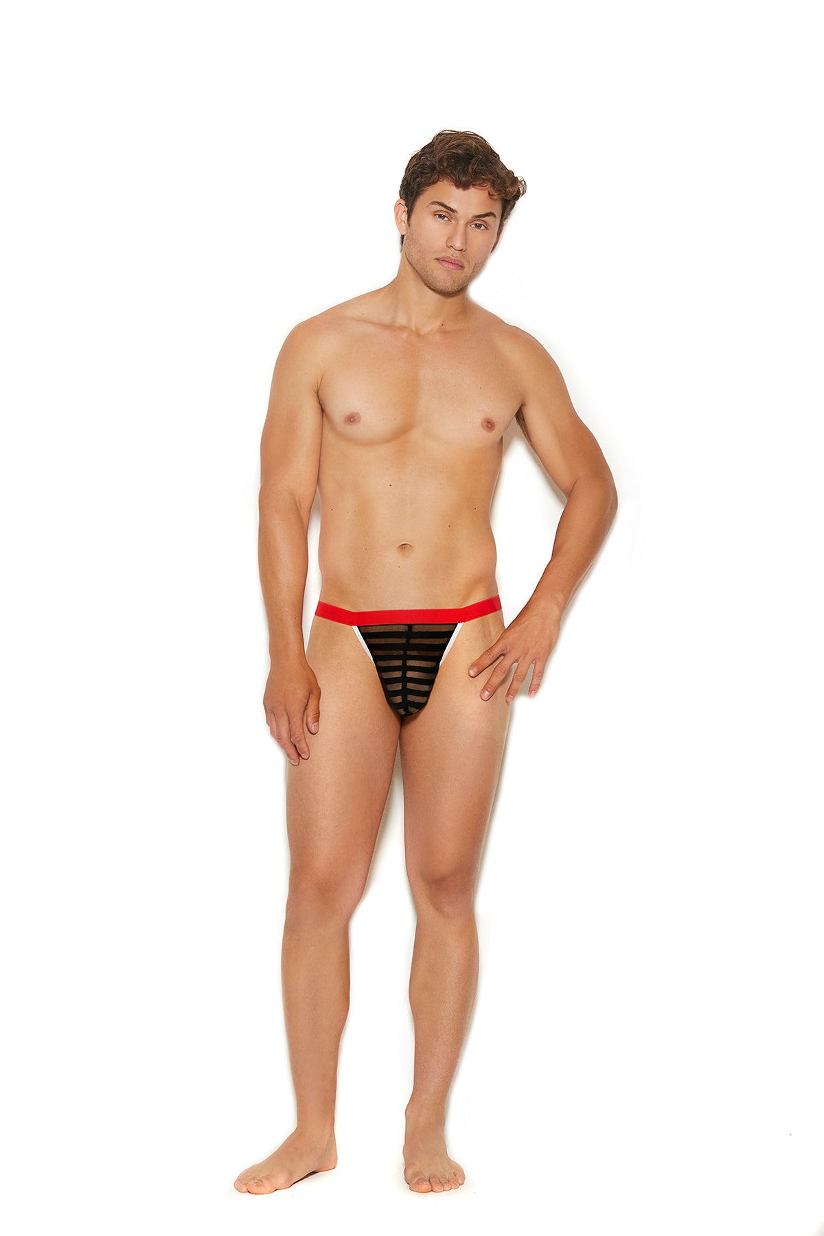 Men's striped mesh g-string pouch