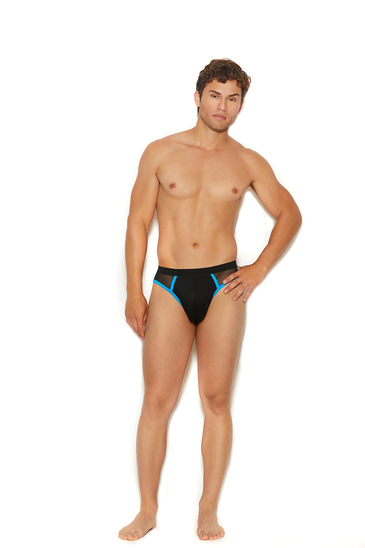 Men's mesh and lycra jock strap with turquoise trim