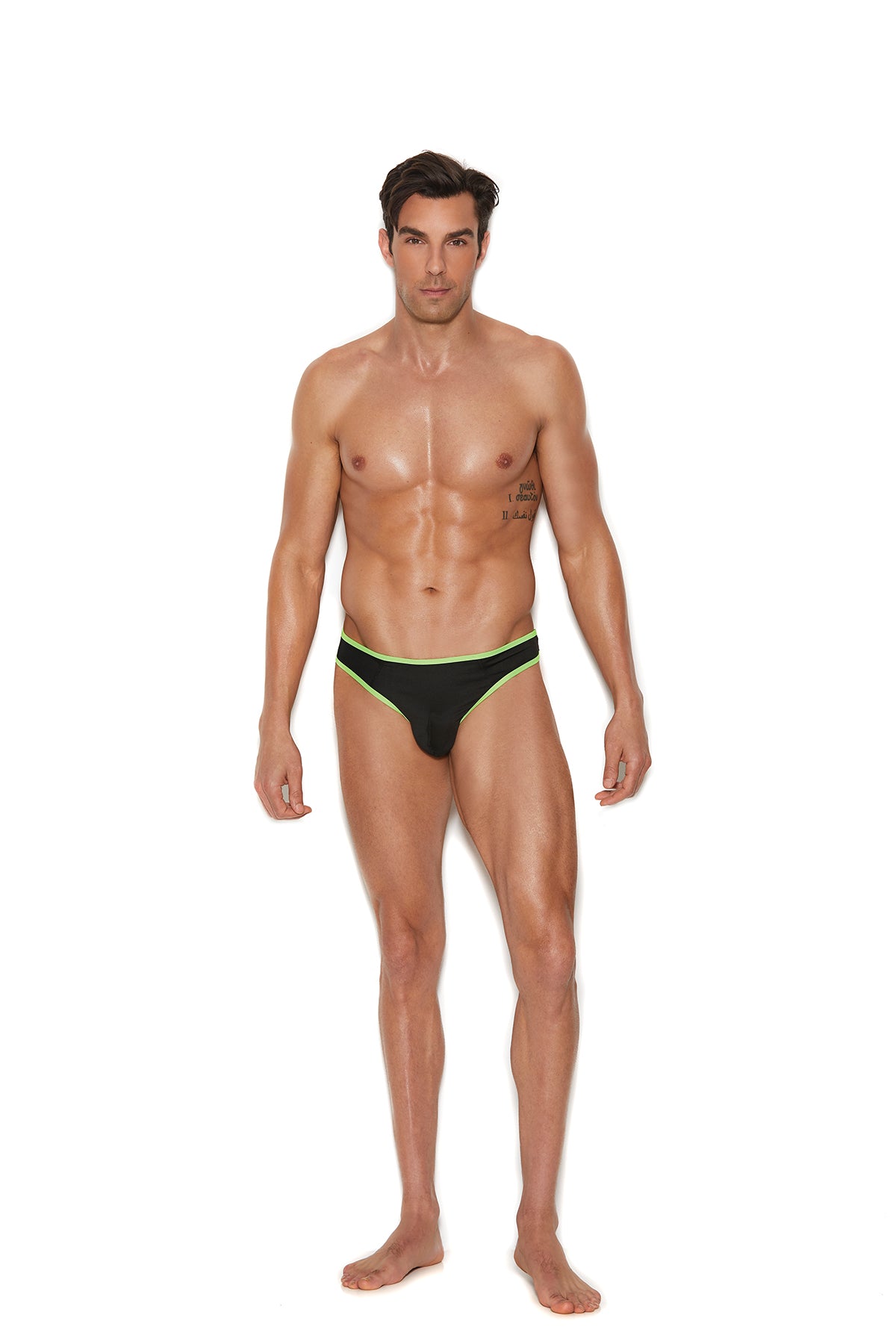 Men's thong with neon green trim