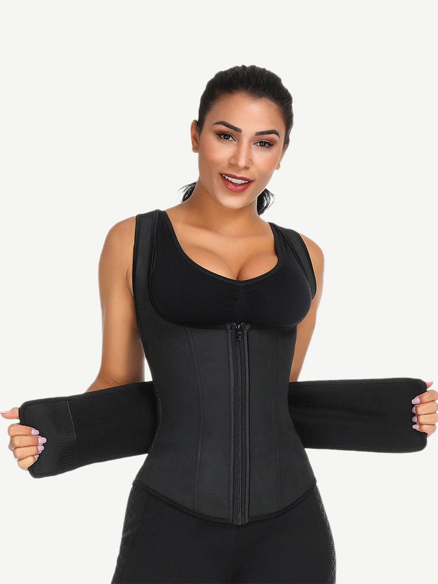 Fashionable Black 9 Steel Bones Latex Vest Shaper Plus Size Instant Slimmer