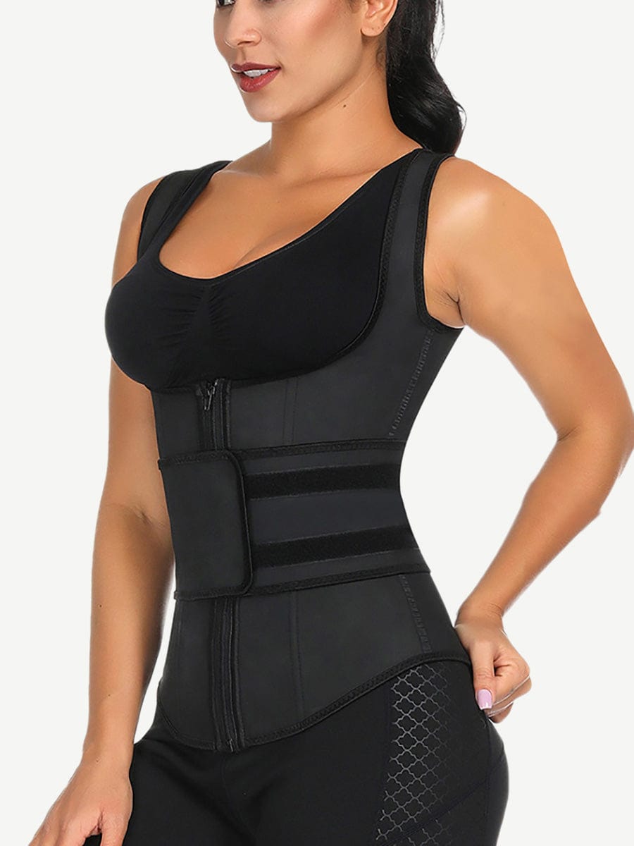 Fashionable Black 9 Steel Bones Latex Vest Shaper Plus Size Instant Slimmer