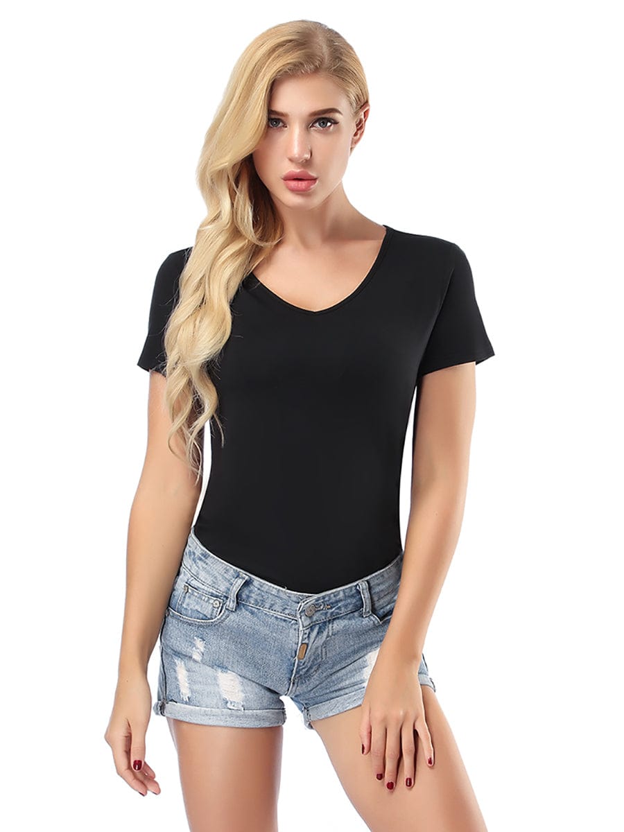 Clearance Sale Short Sleeve T-Shirt V Neck Comfortable Skinny Solid Color Loose Top