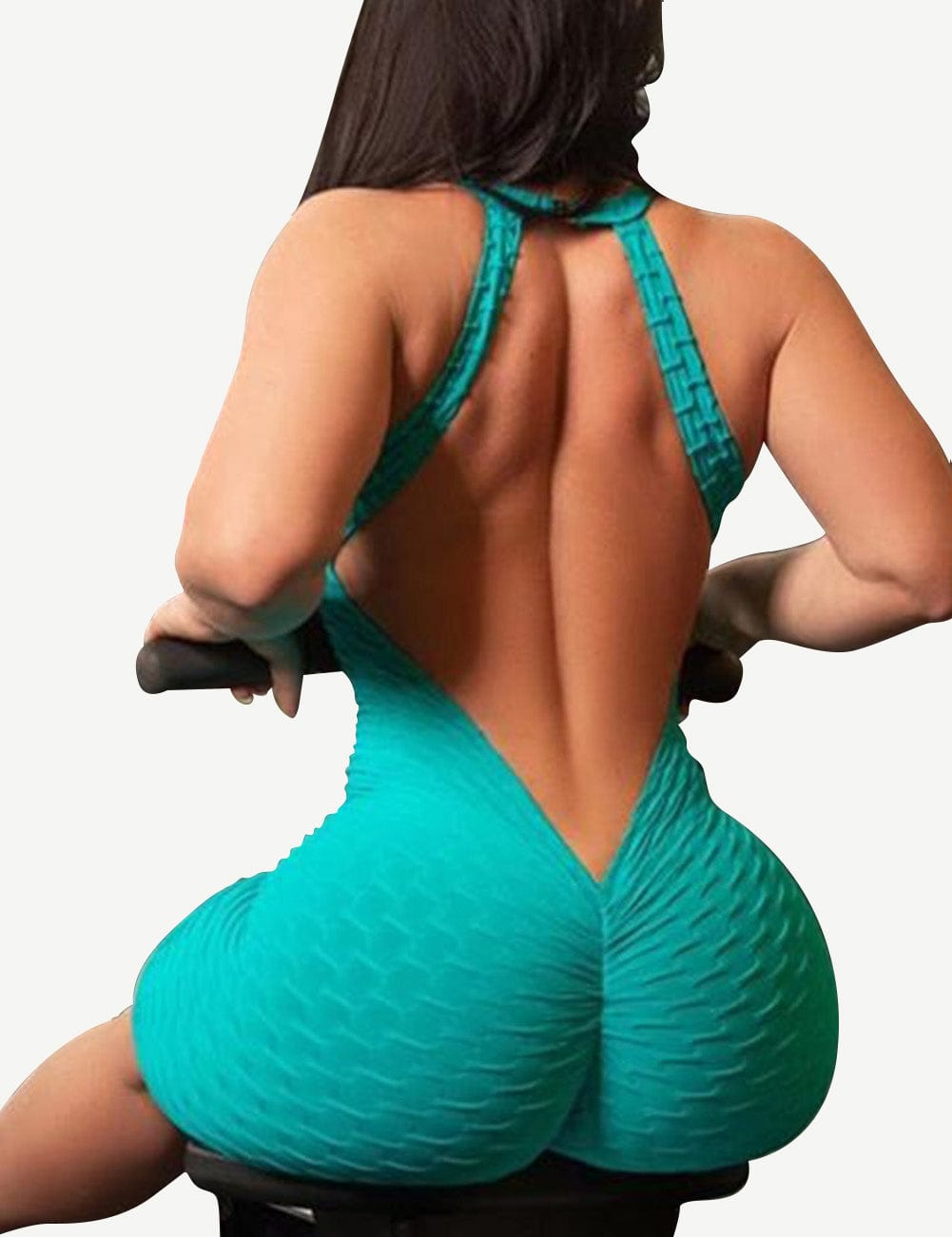 Green Short Sports Tight Jumpsuit Backless Classic