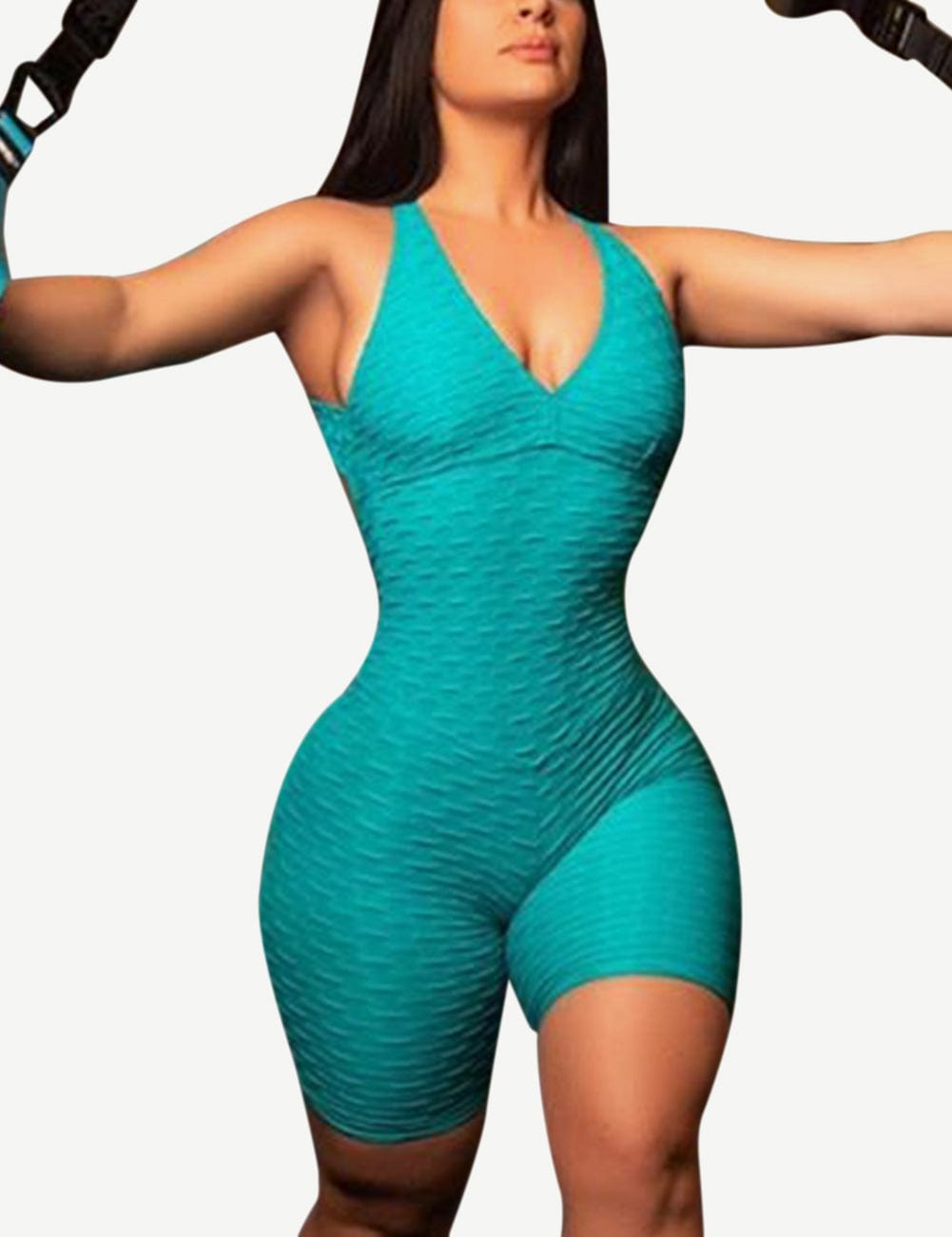 Green Short Sports Tight Jumpsuit Backless Classic