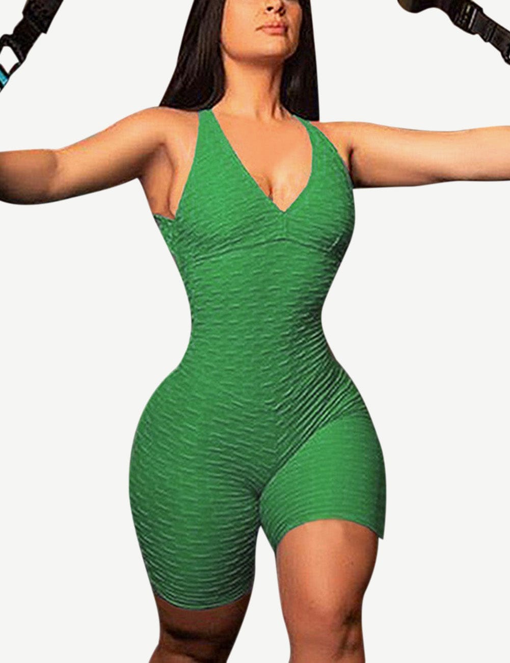 Green Short Sports Tight Jumpsuit Backless Classic