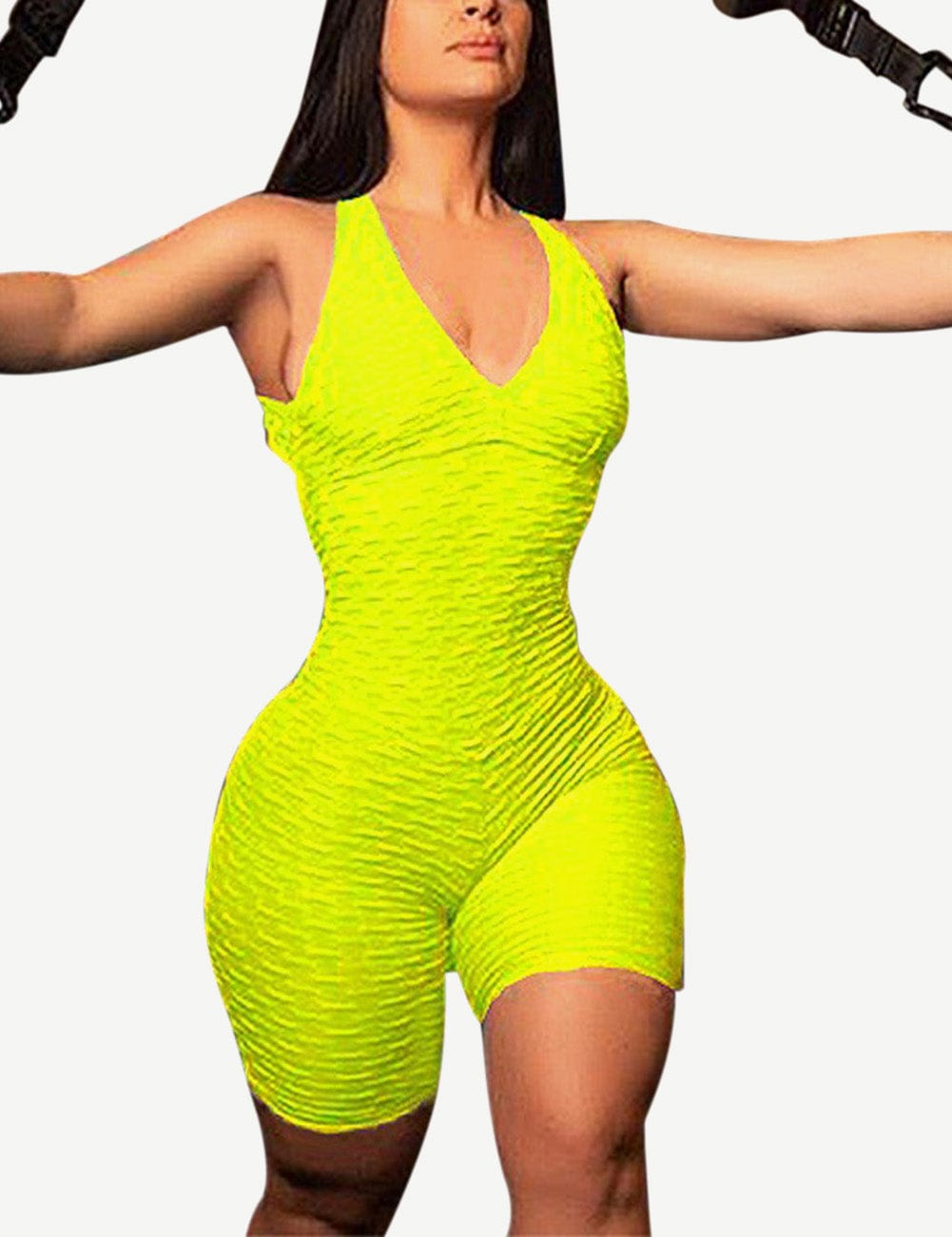 Green Short Sports Tight Jumpsuit Backless Classic