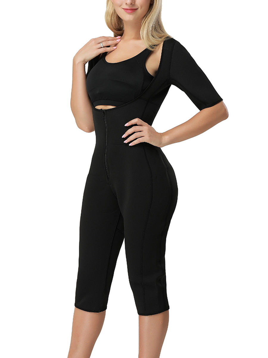 Black Cheap Neoprene Elastic Open-Bust Arm Control Bodysuit Shaper Zip Up firm compression