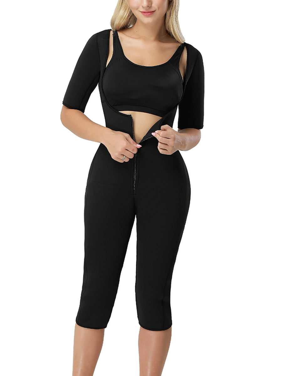 Black Cheap Neoprene Elastic Open-Bust Arm Control Bodysuit Shaper Zip Up firm compression