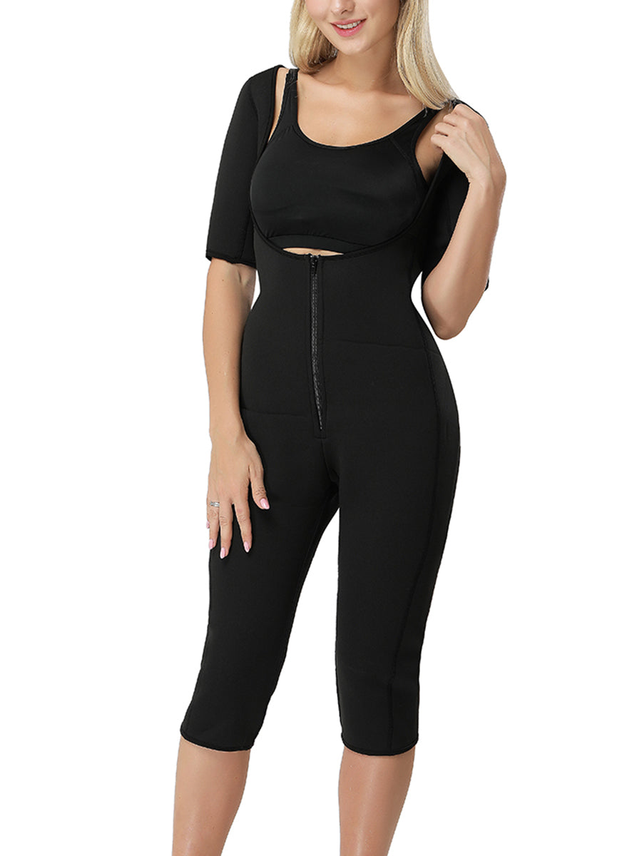 Black Cheap Neoprene Elastic Open-Bust Arm Control Bodysuit Shaper Zip Up firm compression