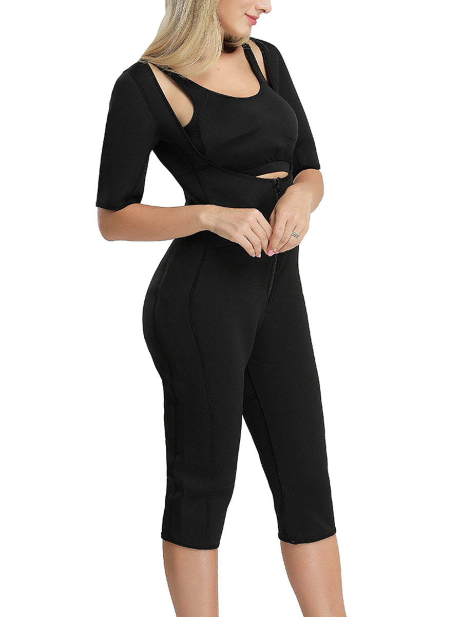 Black Cheap Neoprene Elastic Open-Bust Arm Control Bodysuit Shaper Zip Up firm compression