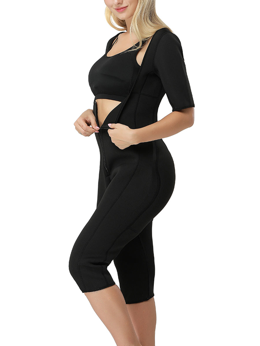 Black Cheap Neoprene Elastic Open-Bust Arm Control Bodysuit Shaper Zip Up firm compression