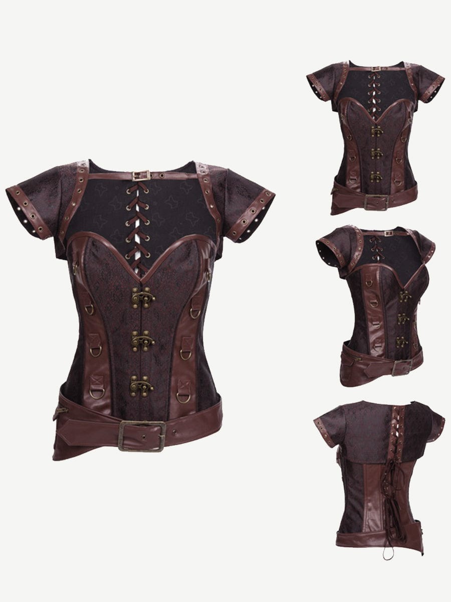 Gothic Ladies Corset  Retro Brocade Abdominal Control With Steel Bone Waist Trimmer Top