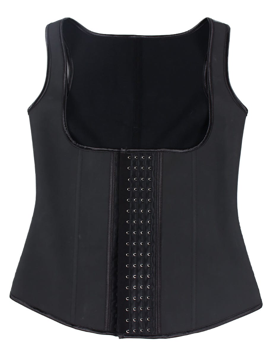 Women Latex Corset Waist Cincher Vest with 4 Row Hook Black Plus Size