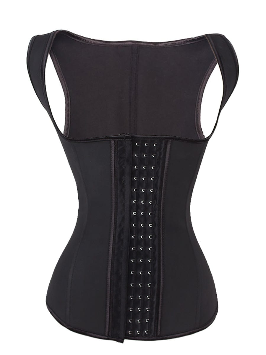 Women Latex Corset Waist Cincher Vest with 4 Row Hook Black Plus Size