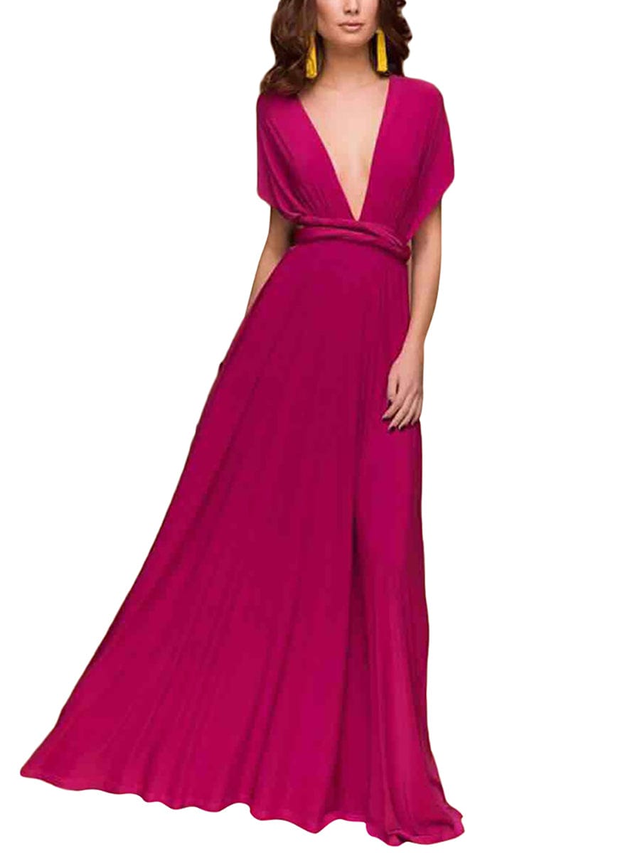 Women'S Sexy Deep V Neck Backless Multi-Rope Cross Back Bandage Maxi Party Long Dress