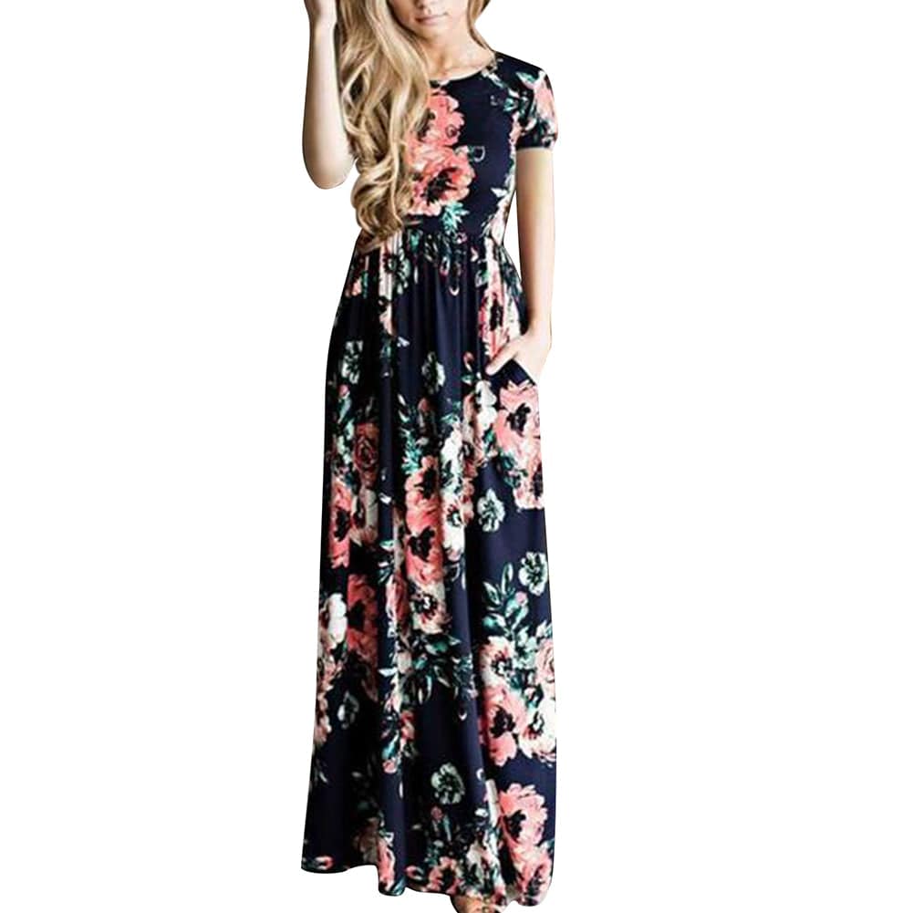 Fascinating White Plus Floral Long Dress Round Collar Comfort Women