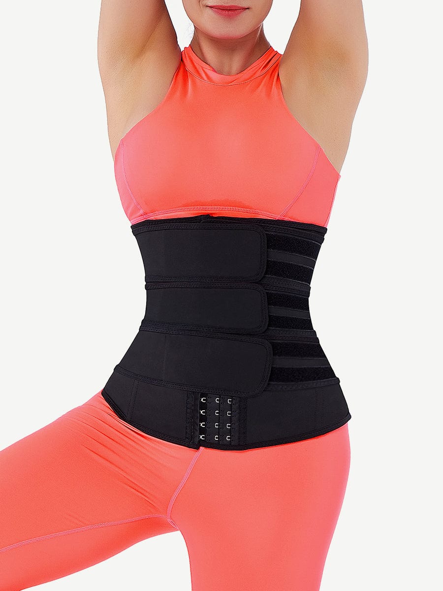 Black Hooks Latex Three-Belt Workout Waist Trainer Fat Burner