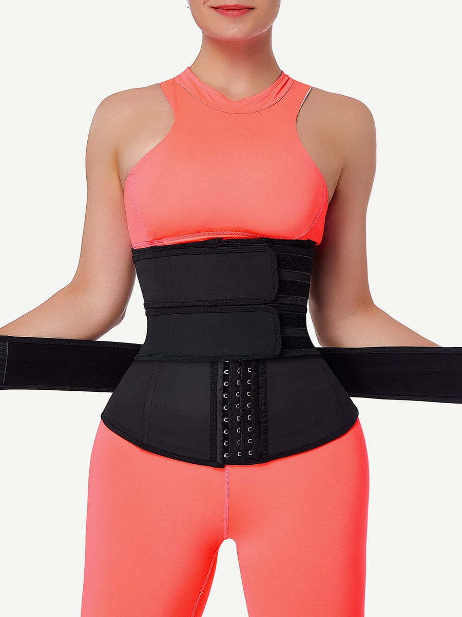 Black Hooks Latex Three-Belt Workout Waist Trainer Fat Burner