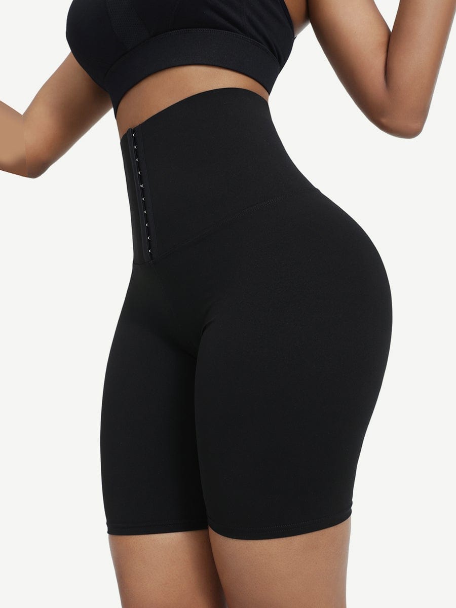 Black High Waist 2-In-1 Waist Trainer Shorts Mid-Thigh Ultra Cheap