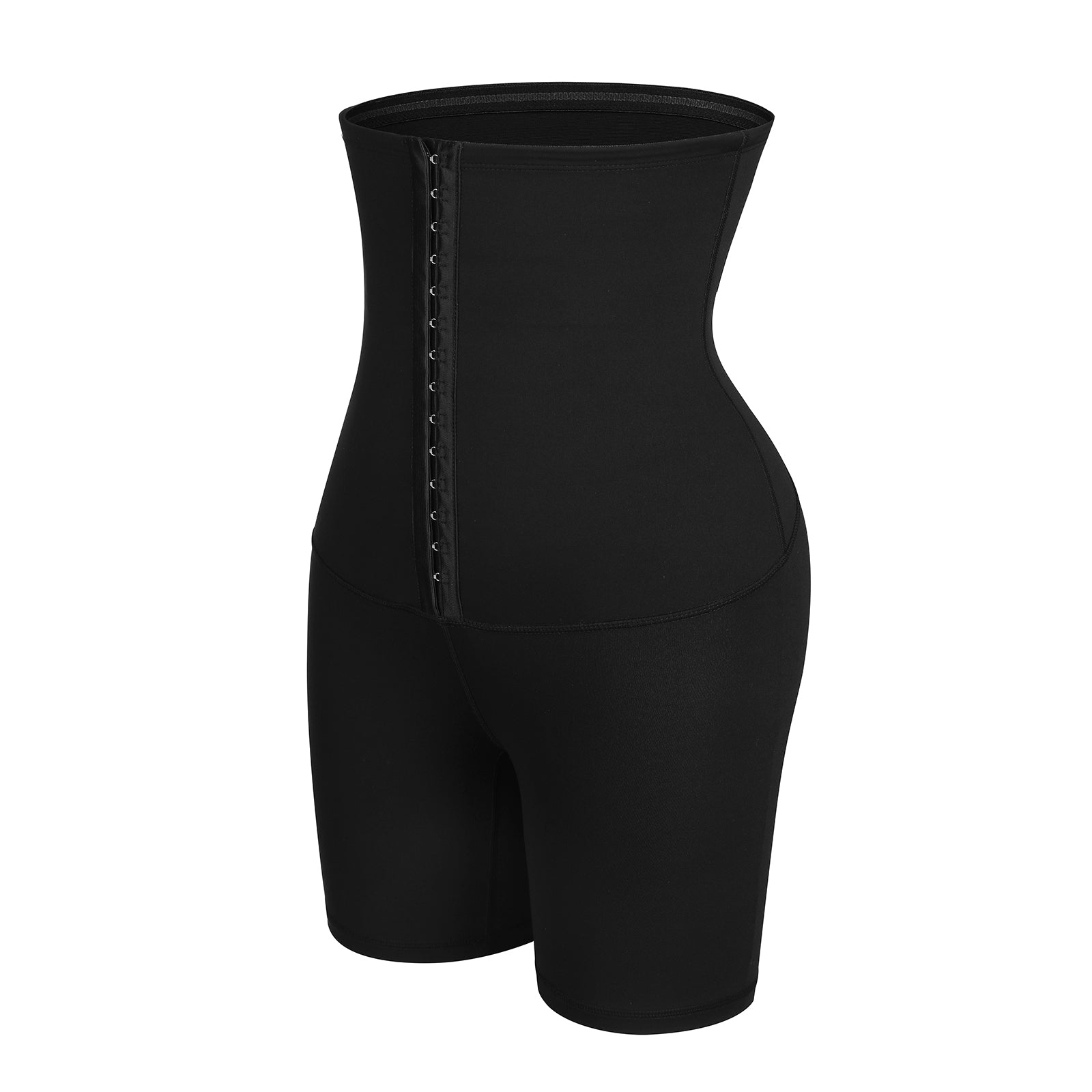 Black High Waist 2-In-1 Waist Trainer Shorts Mid-Thigh Slimming Waist