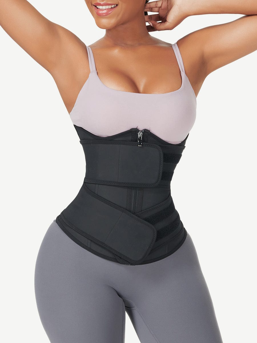 Black Under Bust Latex Waist Trainer Double Belt Waist Control