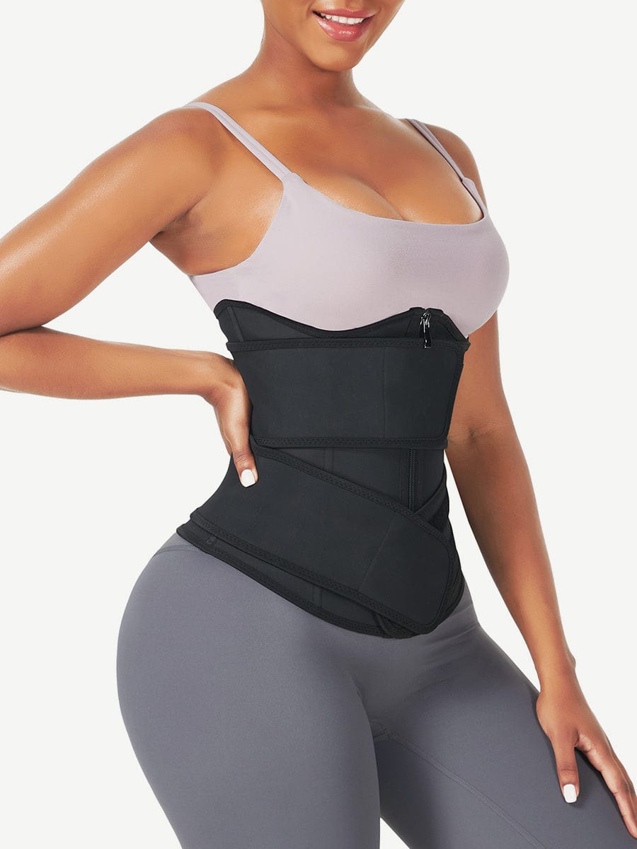 Black Under Bust Latex Waist Trainer Double Belt Waist Control