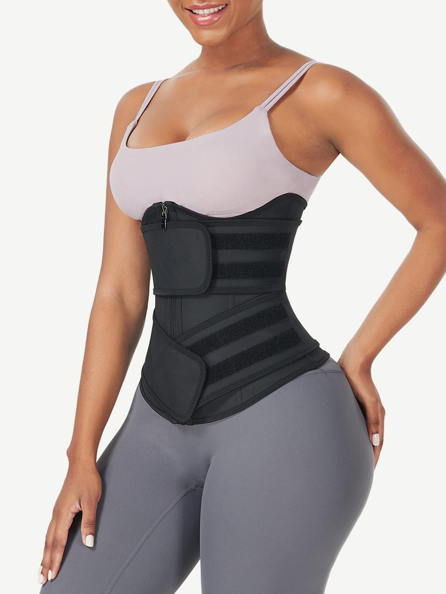 Black Under Bust Latex Waist Trainer Double Belt Waist Control