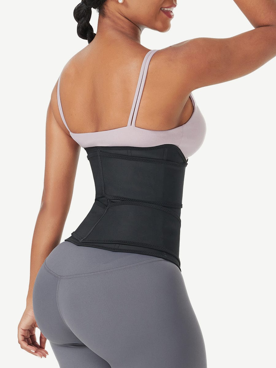 Black Under Bust Latex Waist Trainer Double Belt Waist Control