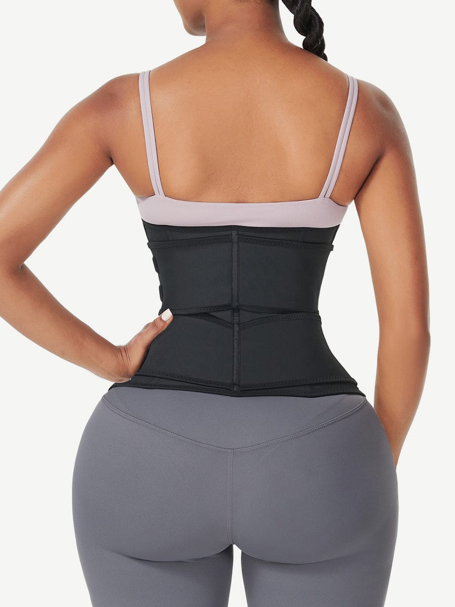 Black Under Bust Latex Waist Trainer Double Belt Waist Control