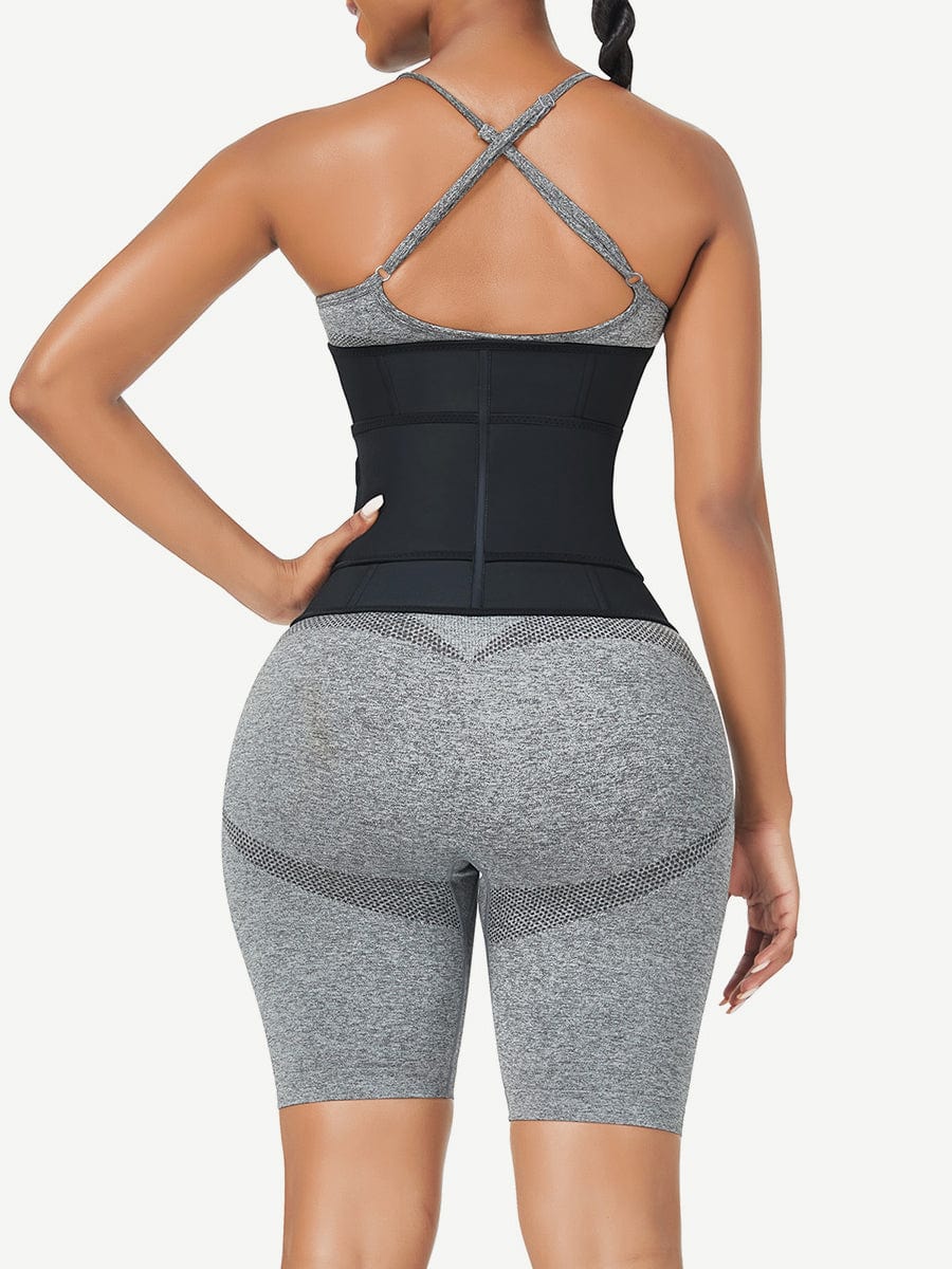 Black Bust Support Latex Waist Trainer With Belt Firm Control