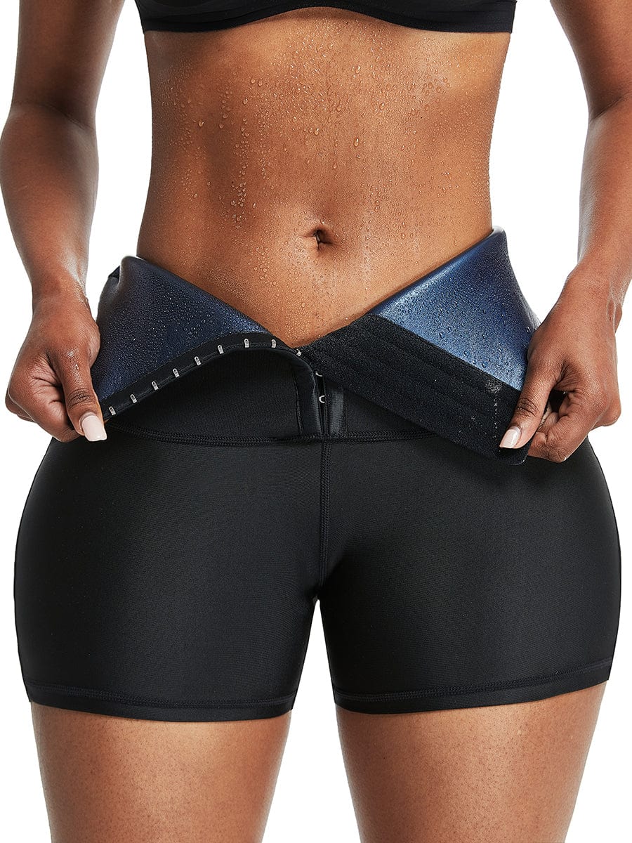 Blue Neoprene Shorts Hook And Eye Closure Cellulite Reducing