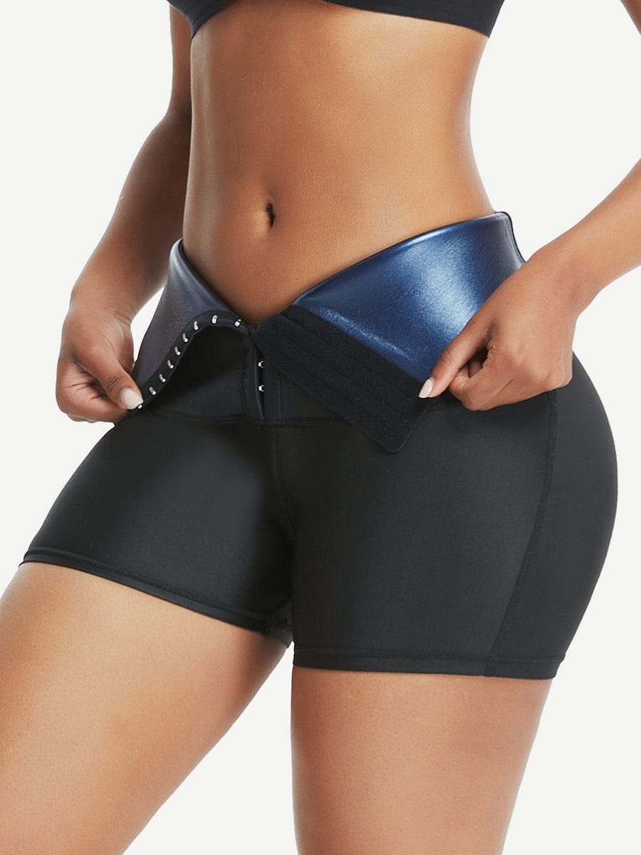 Blue Neoprene Shorts Hook And Eye Closure Cellulite Reducing