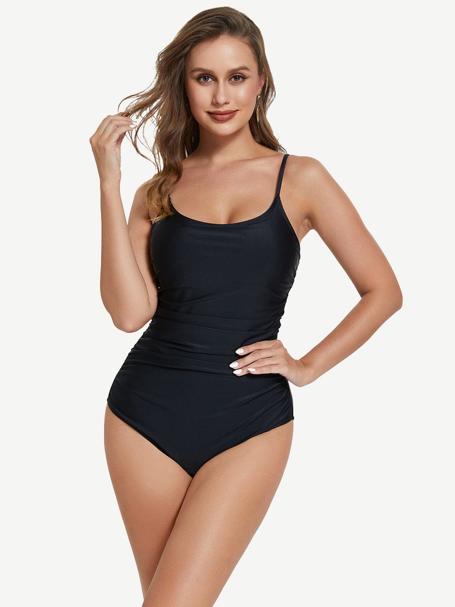 One-Piece Shapewear Swimsuit With Abdominal Pleating Design