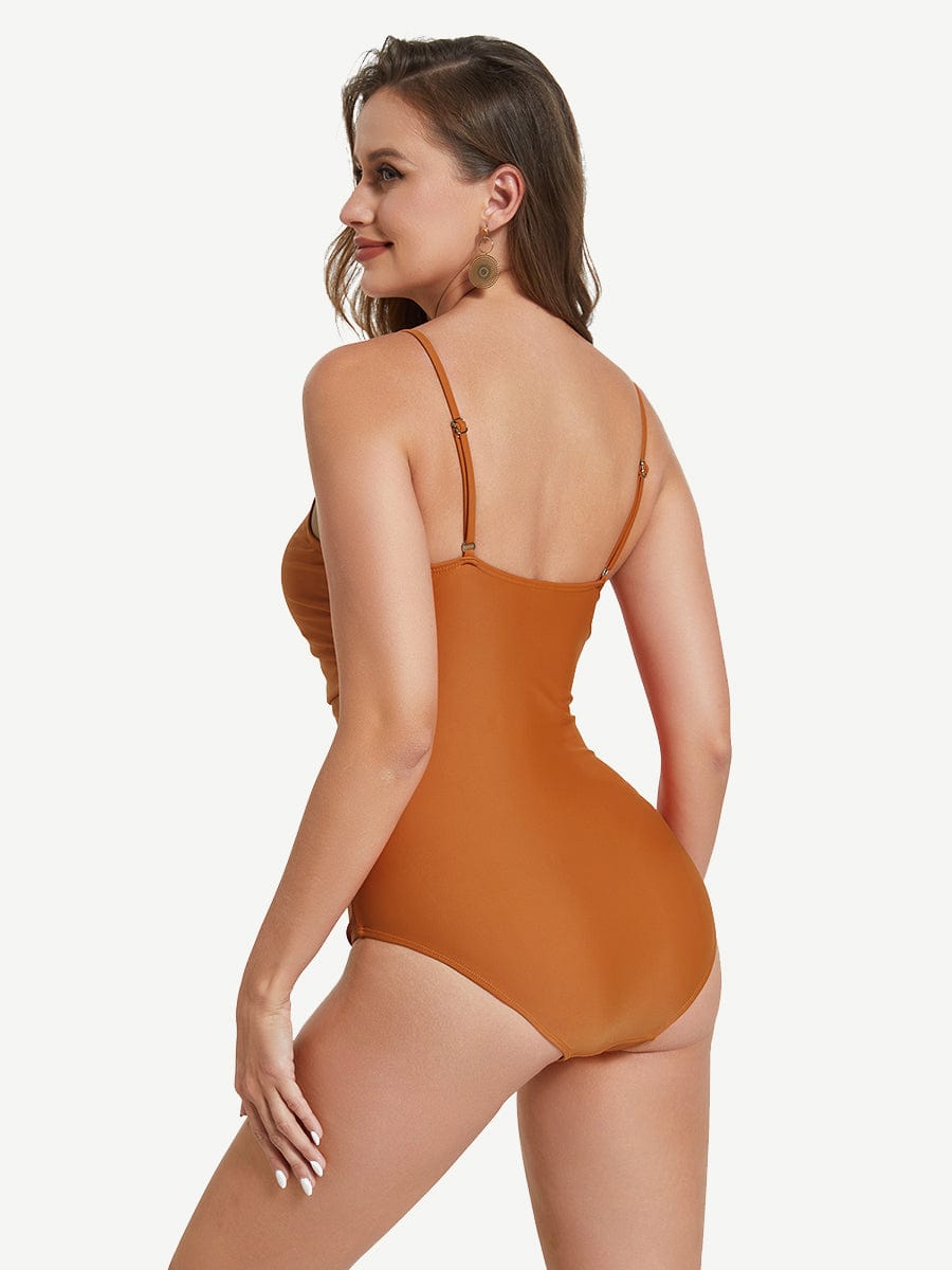 One-Piece Shapewear Swimsuit With Abdominal Pleating Design