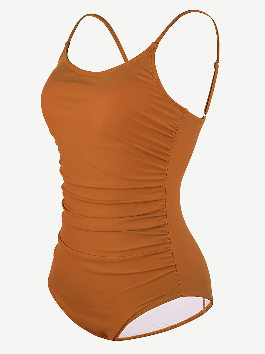 One-Piece Shapewear Swimsuit With Abdominal Pleating Design