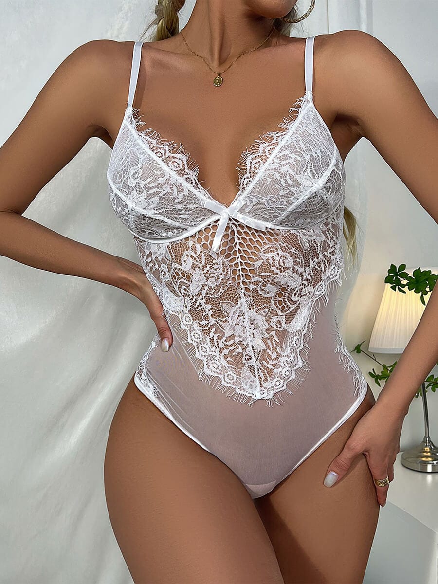 Sling V-neck Hollow Lace Lingerie Sexy Pajamas