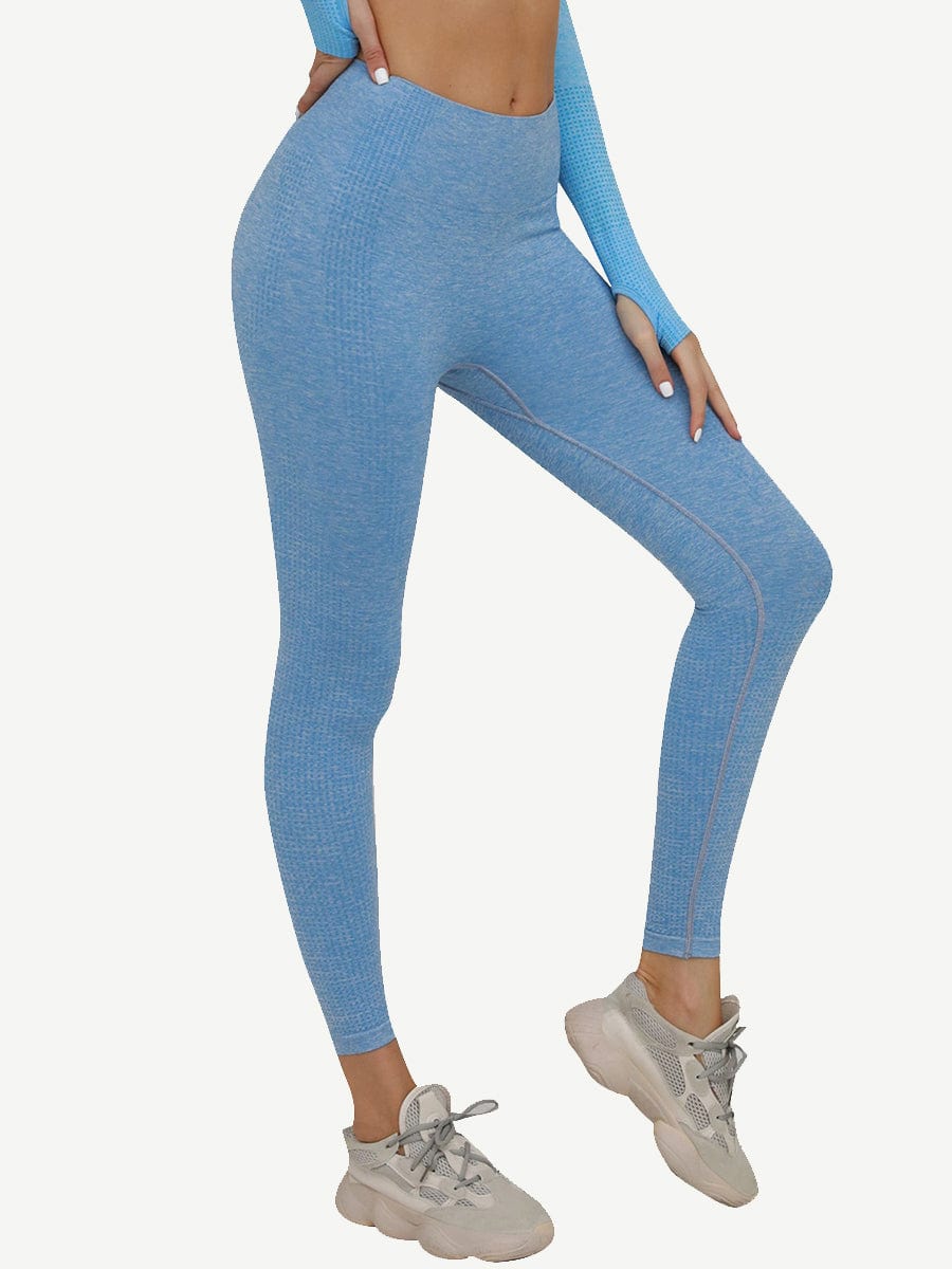 Shop Blue High Waist Yoga Leggings Full Length Elasticated