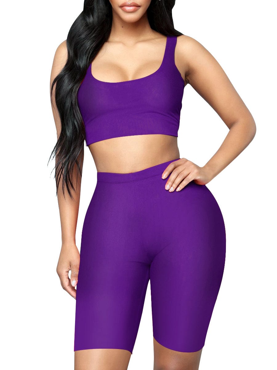 Stretched Black Scoop Neck Sports Suit High-Waist Running