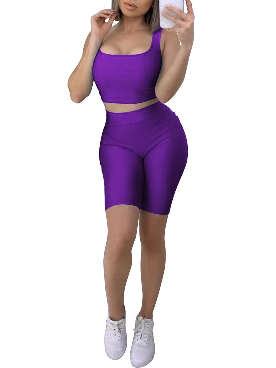 Stretched Black Scoop Neck Sports Suit High-Waist Running