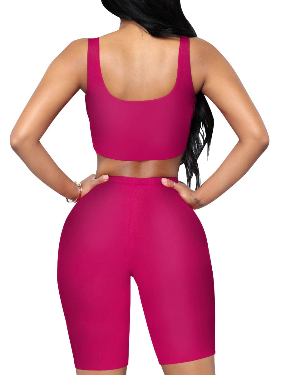 Stretched Black Scoop Neck Sports Suit High-Waist Running