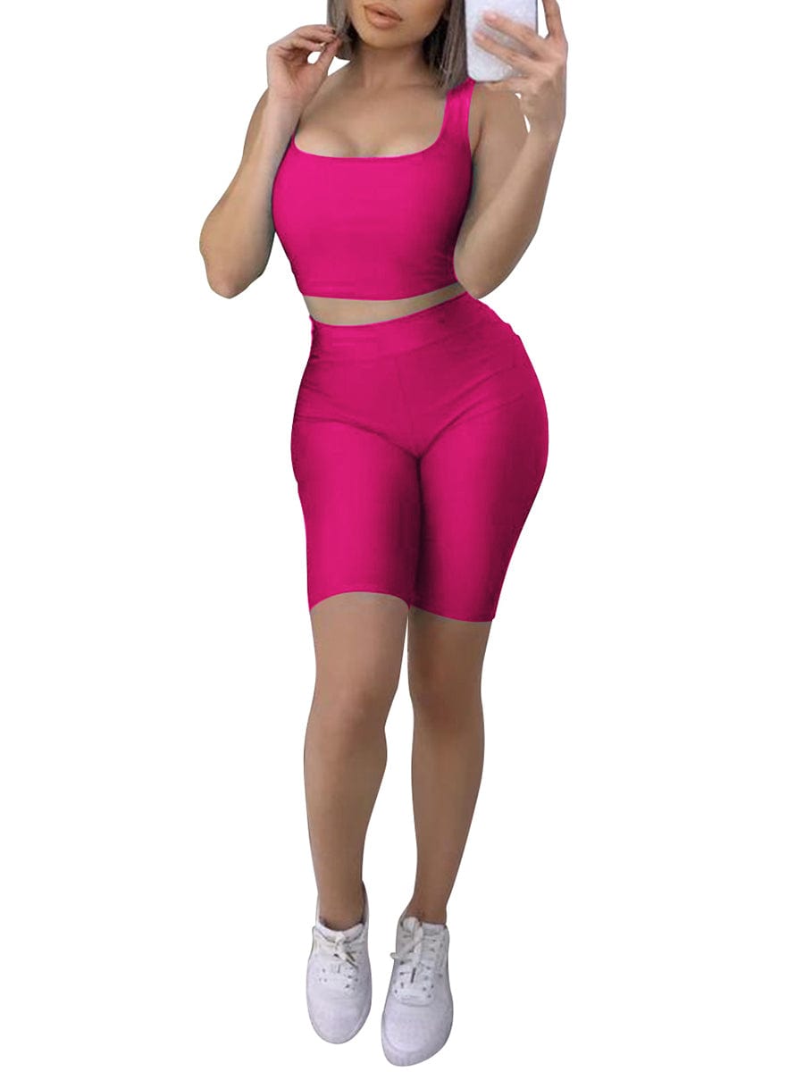 Stretched Black Scoop Neck Sports Suit High-Waist Running