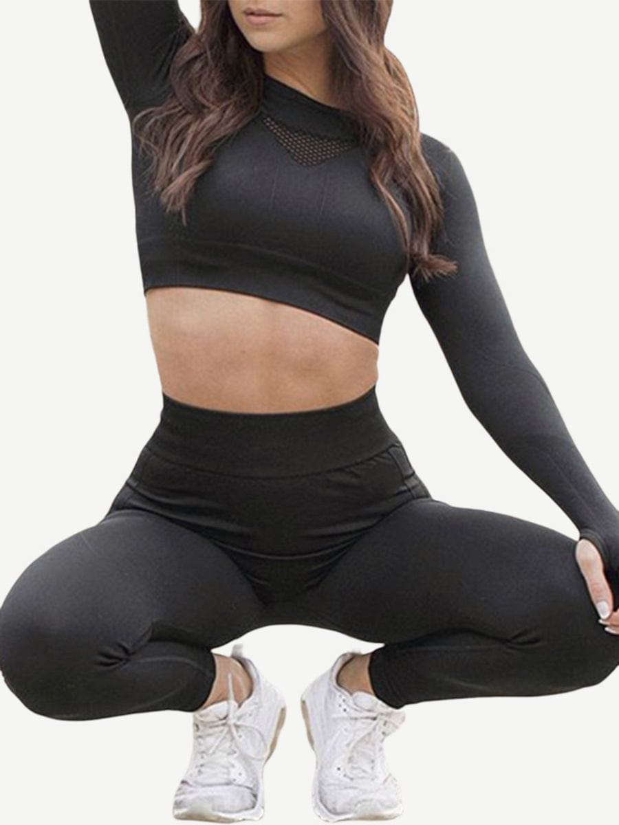 Seamless Crop Sports Suit With Thumbholes Stretchy