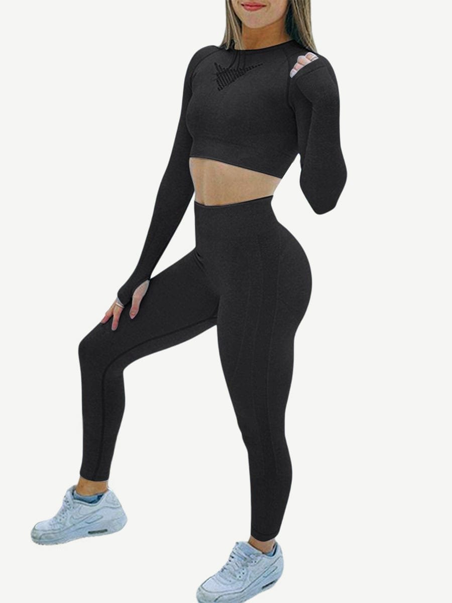 Seamless Crop Sports Suit With Thumbholes Stretchy