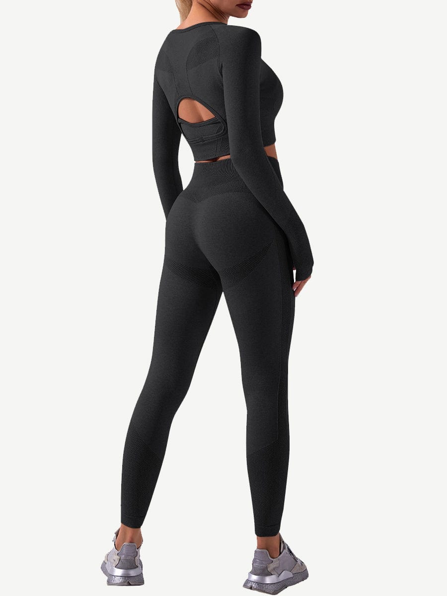 Seamless Crop Sports Suit With Thumbholes Stretchy