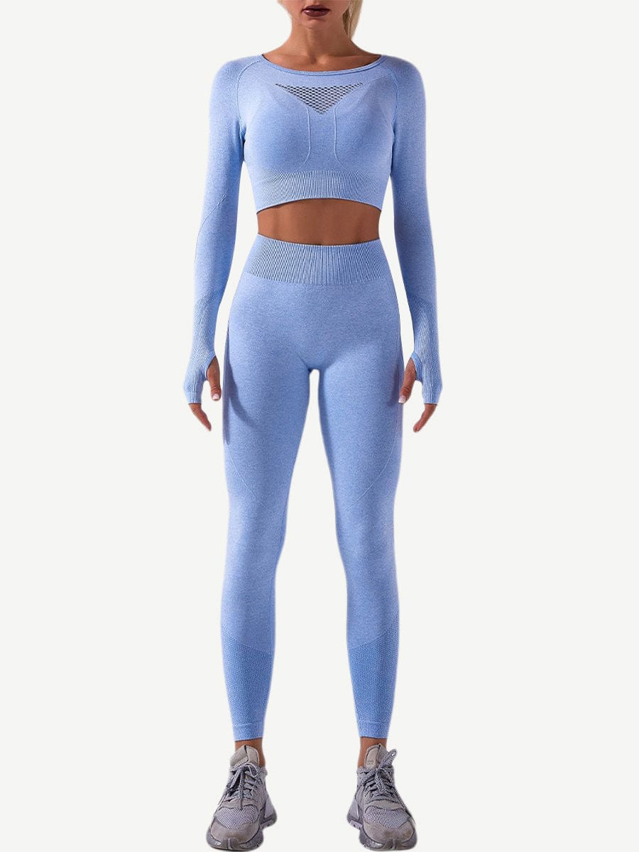 Seamless Crop Sports Suit With Thumbholes Stretchy