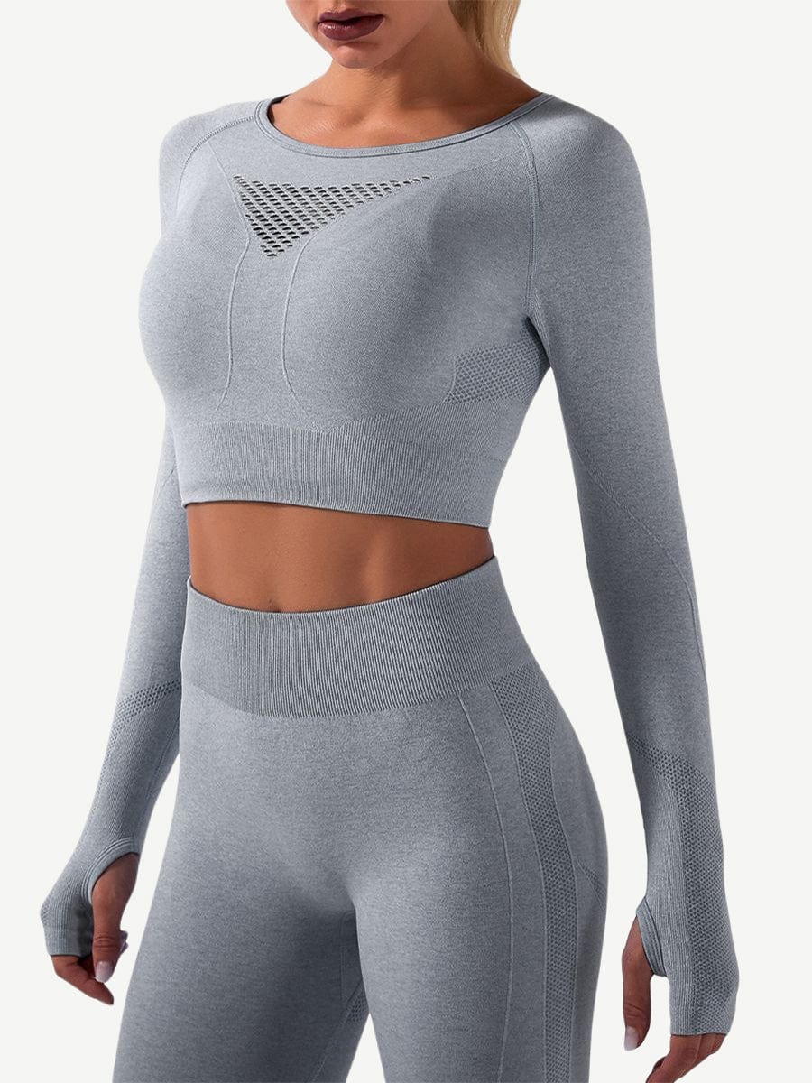 Seamless Crop Sports Suit With Thumbholes Stretchy