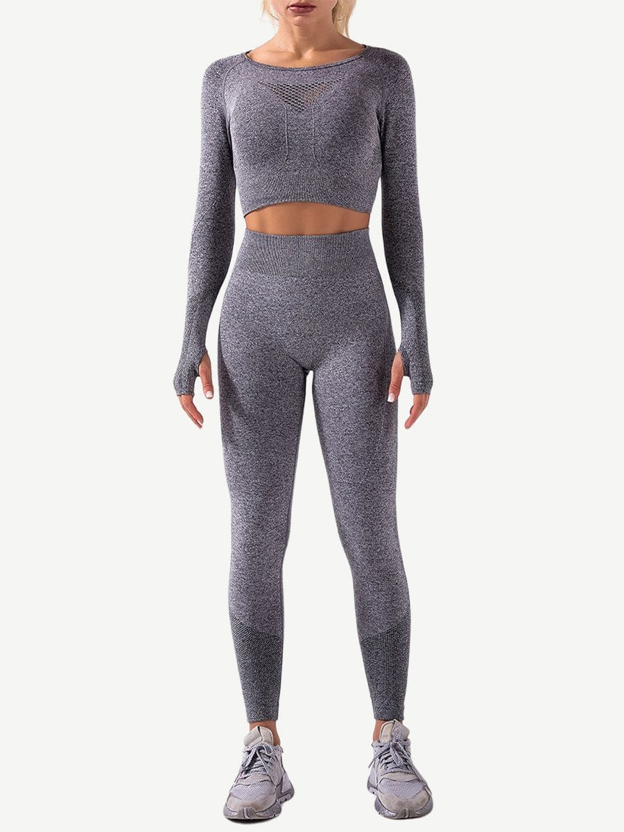 Seamless Crop Sports Suit With Thumbholes Stretchy