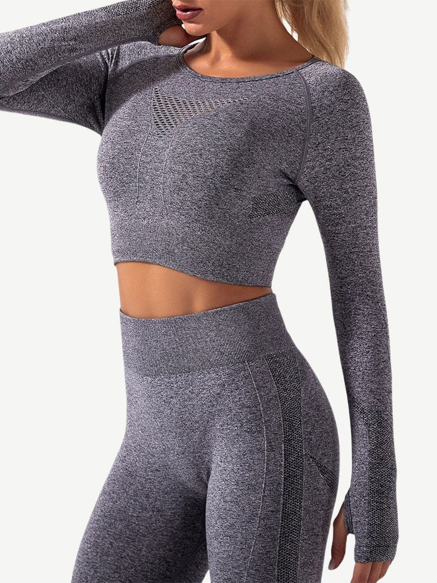 Seamless Crop Sports Suit With Thumbholes Stretchy